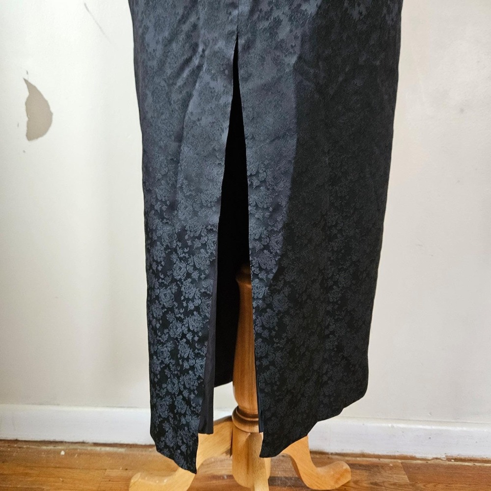 Vintage 90s Black Floral Brocade Evening Cocktail Dress Gown Back Cutouts M - Picture 7 of 7